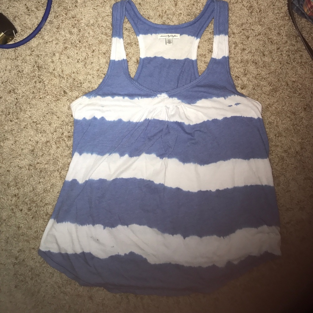 blue and white striped tank top