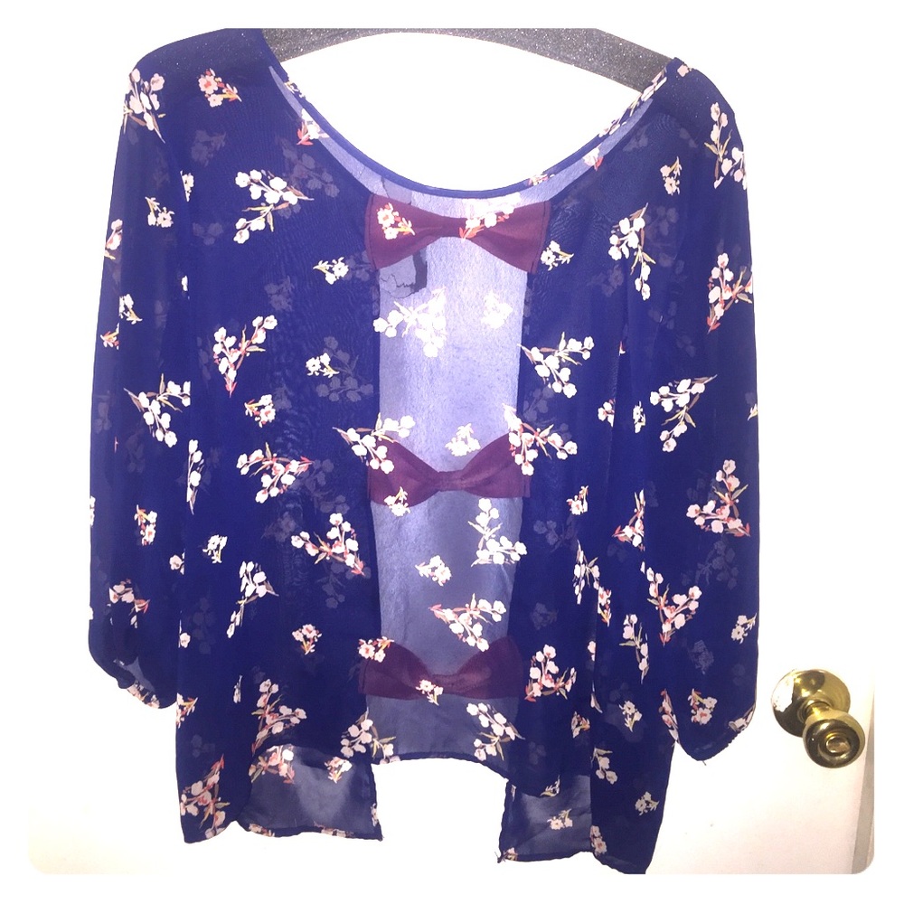 Sheer blue floral shirt