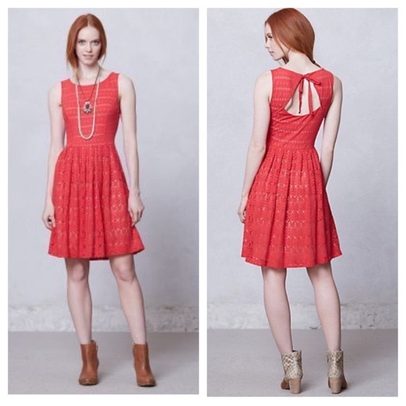 Anthropologie Red Eyelet Dress - Picture 2 of 2