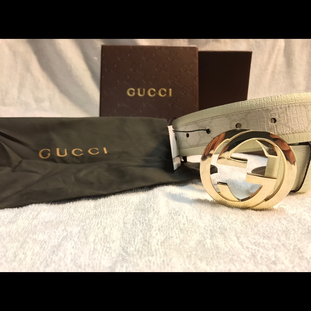 White Monogram Gucci Belt