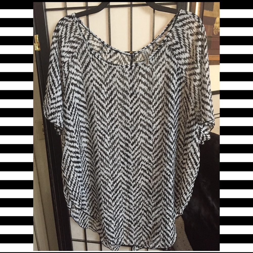 Sheer Blouse with Open Split on Back. Size 1X