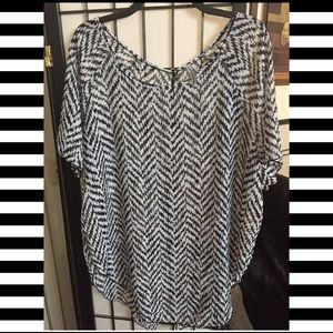 Sheer Blouse with Open Split on Back. Size 1X