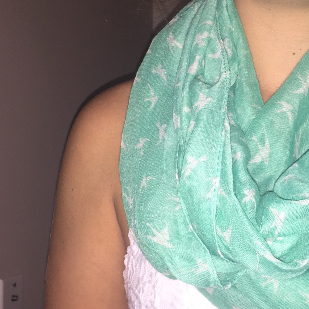Teal Scarf with Birds