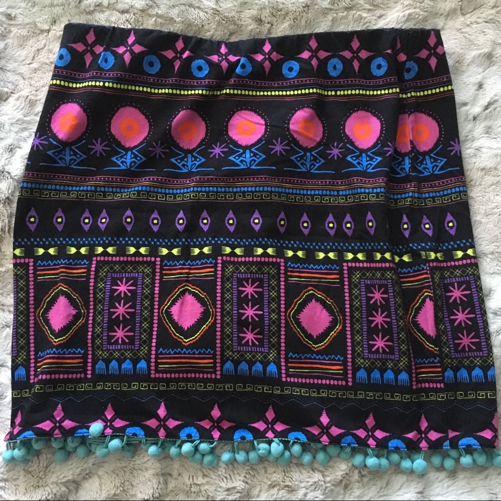 ASOS Mini Skirt In Neon Aztec Print With Pom Pom Hem - Multi - Picture 2 of 4