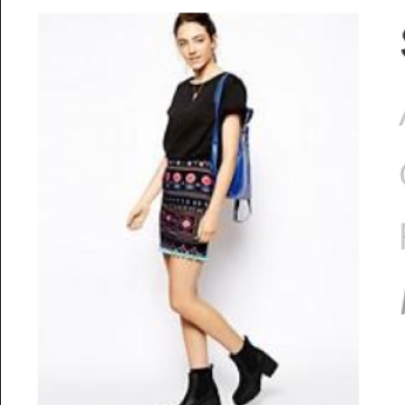 ASOS Mini Skirt In Neon Aztec Print With Pom Pom Hem - Multi - Picture 4 of 4