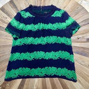 J. Crew Navy & Green Print Silk Blouse Sz 10