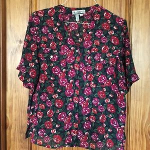 Rose print button-up blouse