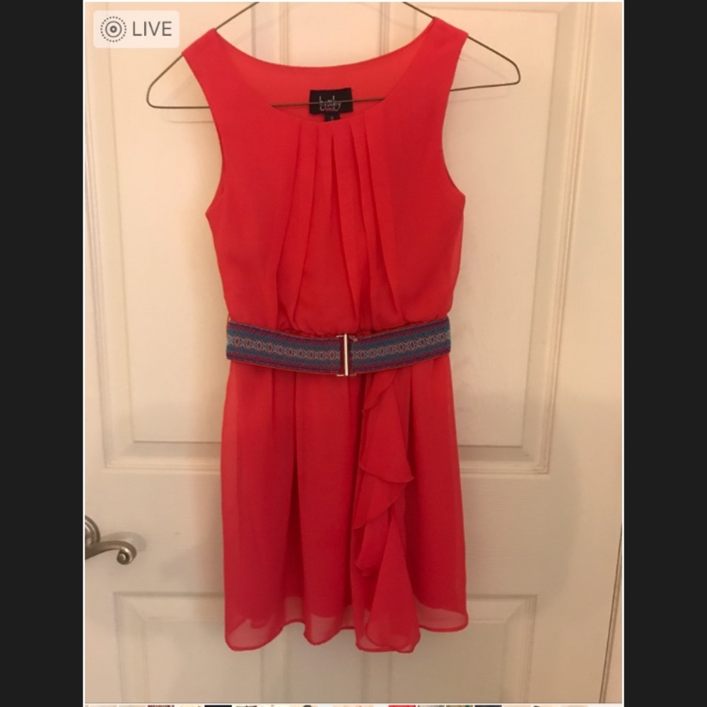 Girls  adorable coral ruffle dress size 8. NWOT