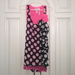 Justice pink sequin tank top with polkadot overlay