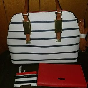 Red, White, Navy Blue Aldo Purse & Wallet Set
