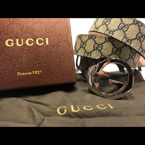Tan/Blue Monogram Gucci Belt - Picture 2 of 6