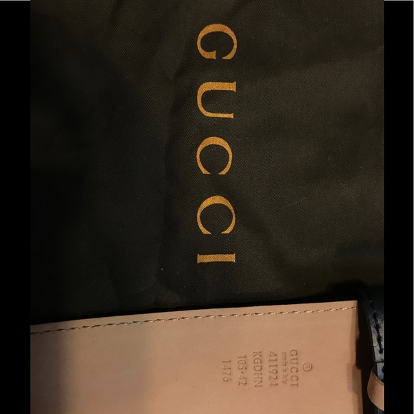 Tan/Blue Monogram Gucci Belt - Picture 3 of 6