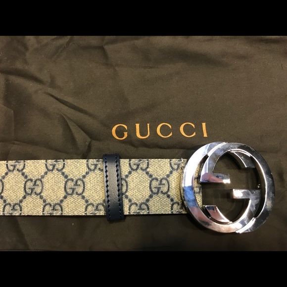 Tan/Blue Monogram Gucci Belt - Picture 4 of 6