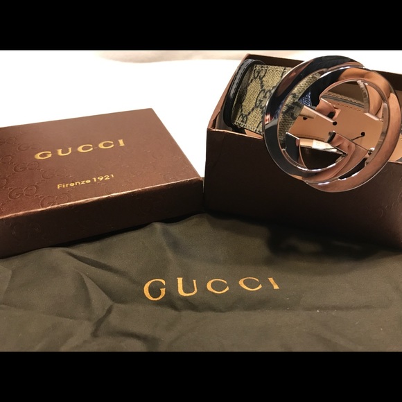 Tan/Blue Monogram Gucci Belt - Picture 6 of 6