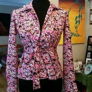 VTG Handmade Bright 60s Flower Jacket w Belt!