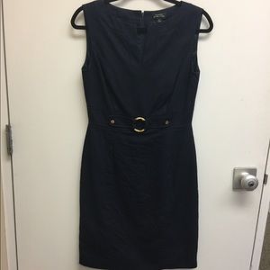 Navy Tahari Sheath with Gold Buckle