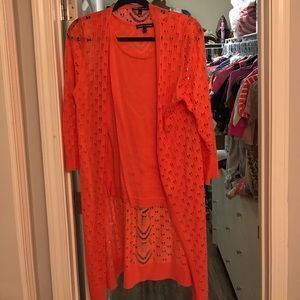 Bright coral tank and long Cardigan set