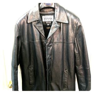 Black leather car coat