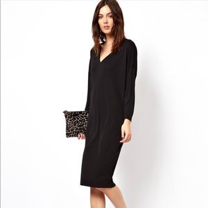 ASOS Midi Dress In Crepe With V Neck - Black color