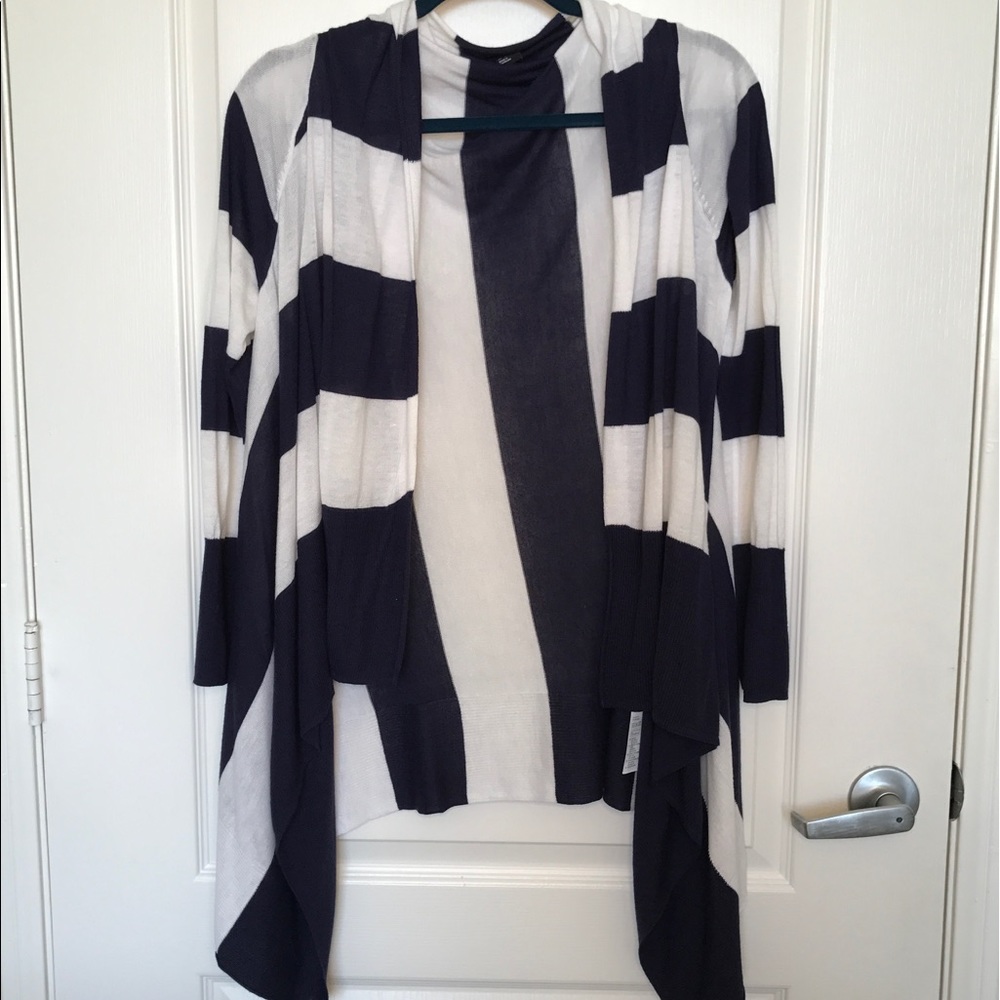 Navy blue and White striped cardigan
