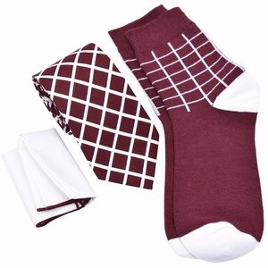 Wine Red Men's Necktie, Sock, and Pocket Square