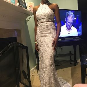 White Two Piece Lace Prom Dress