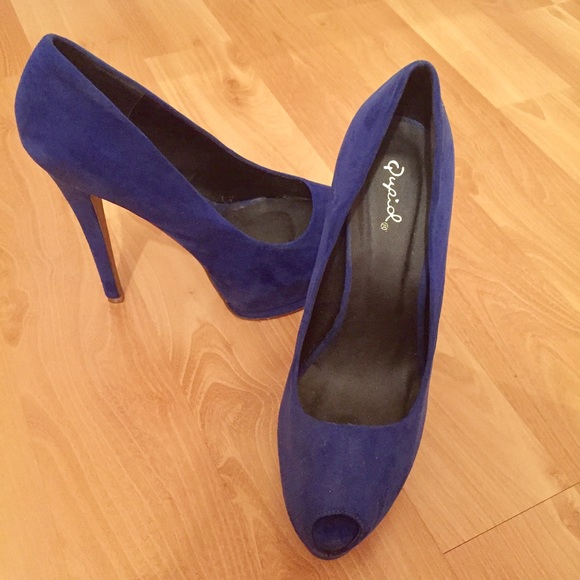 Qupid Shoes Qupid Blue Suede Heels Poshmark
