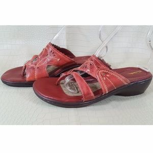 Thom McAn red leather slip on sandals FINAL PRICE