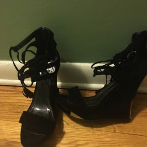Shanina Black faux suede wedges brand new