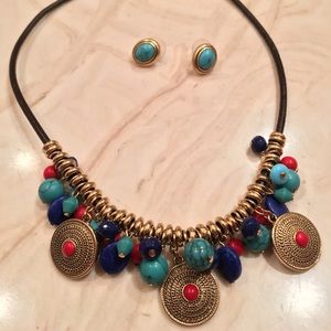 Multicolor tribal Necklace and earring set