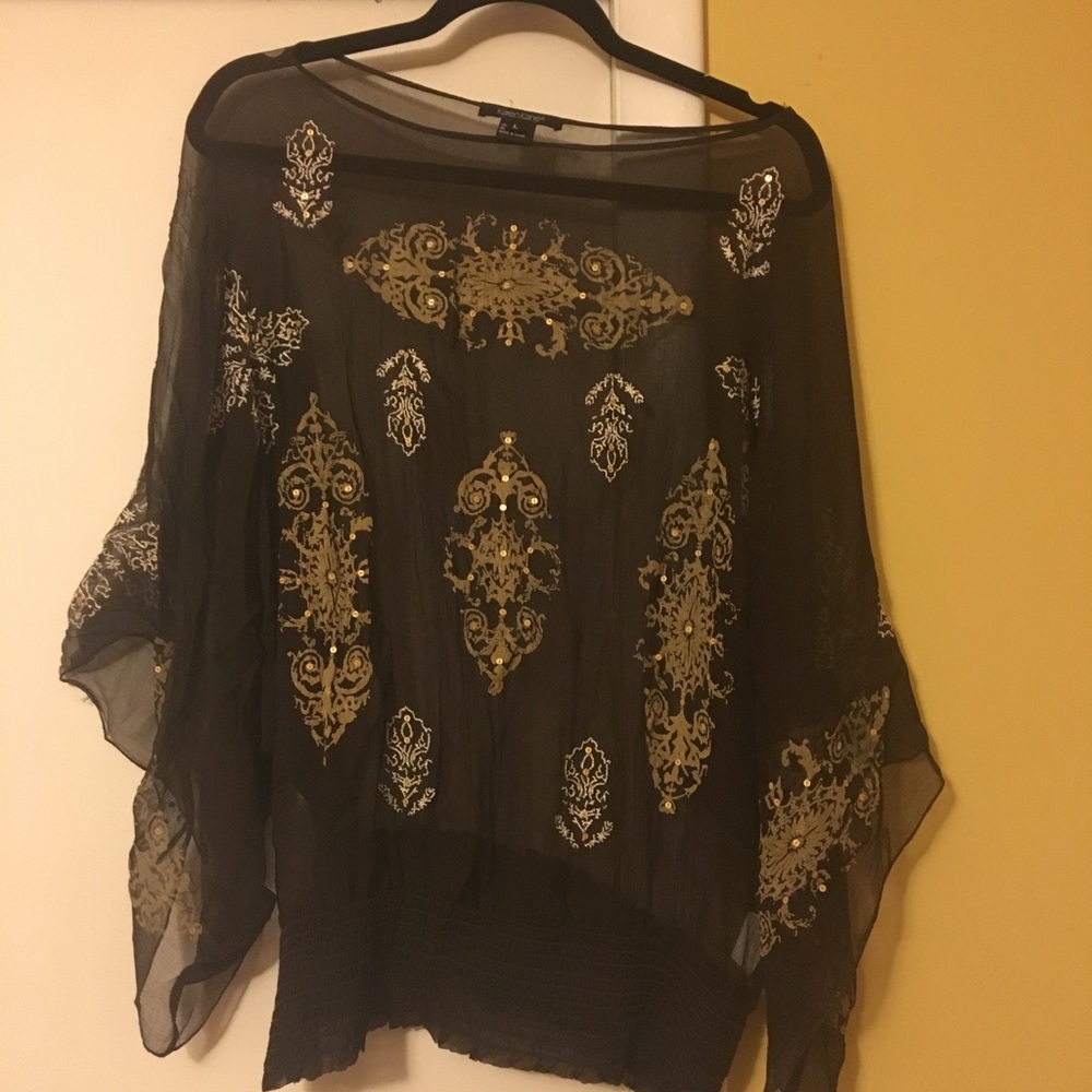 Chocolate brown with gold detailing peasant shirt