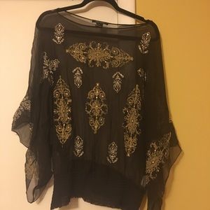 Chocolate brown with gold detailing peasant shirt