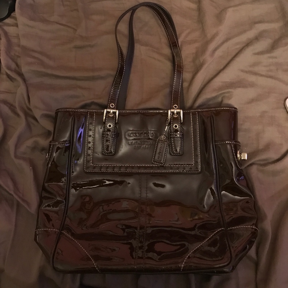 Authentic coach brown patent leather handbag
