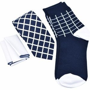 Navy Blue Men's Necktie, Sock, and Pocket Square