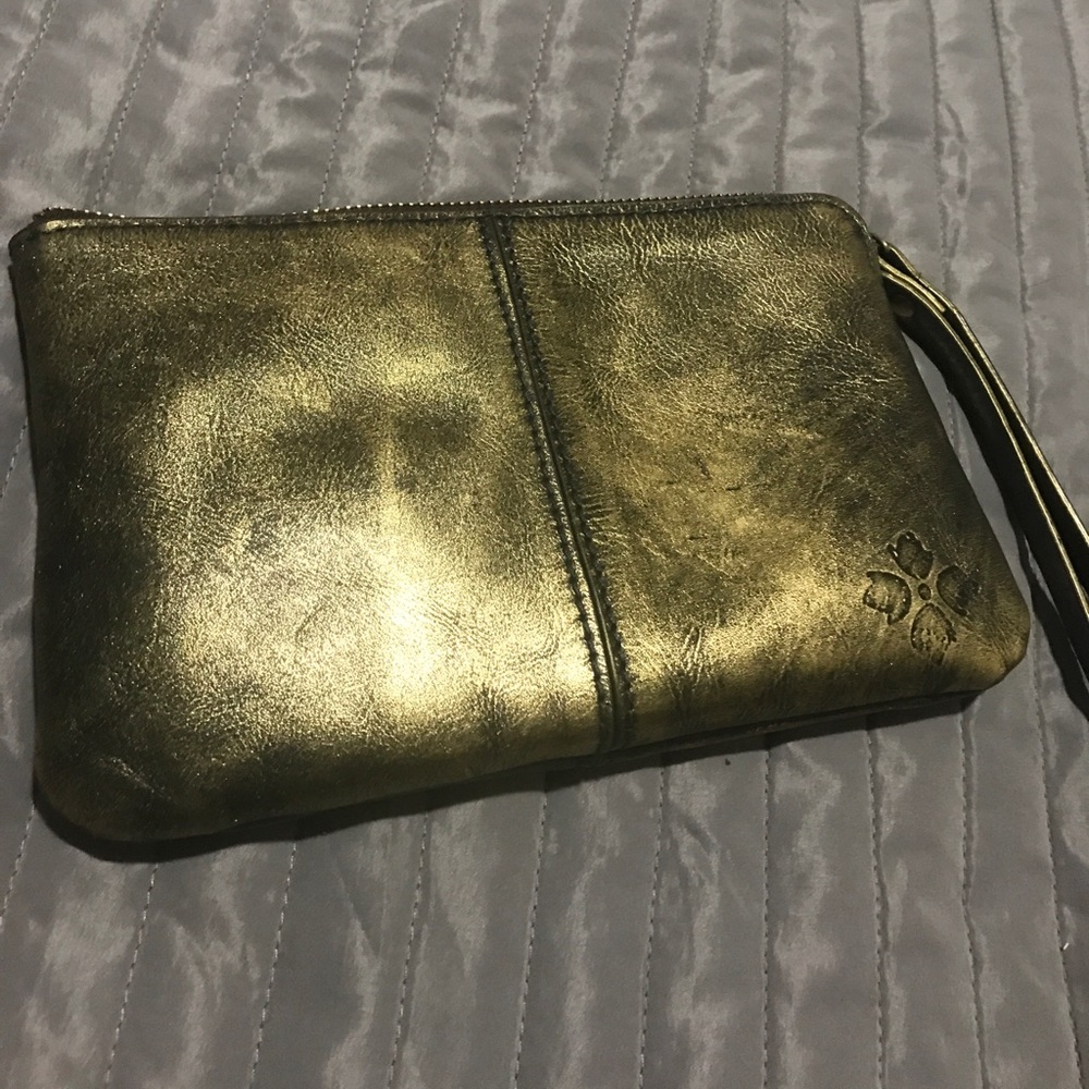 Gold leather clutch