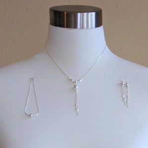 Sterling Silver Necklace, Earrings, Bracelet Set