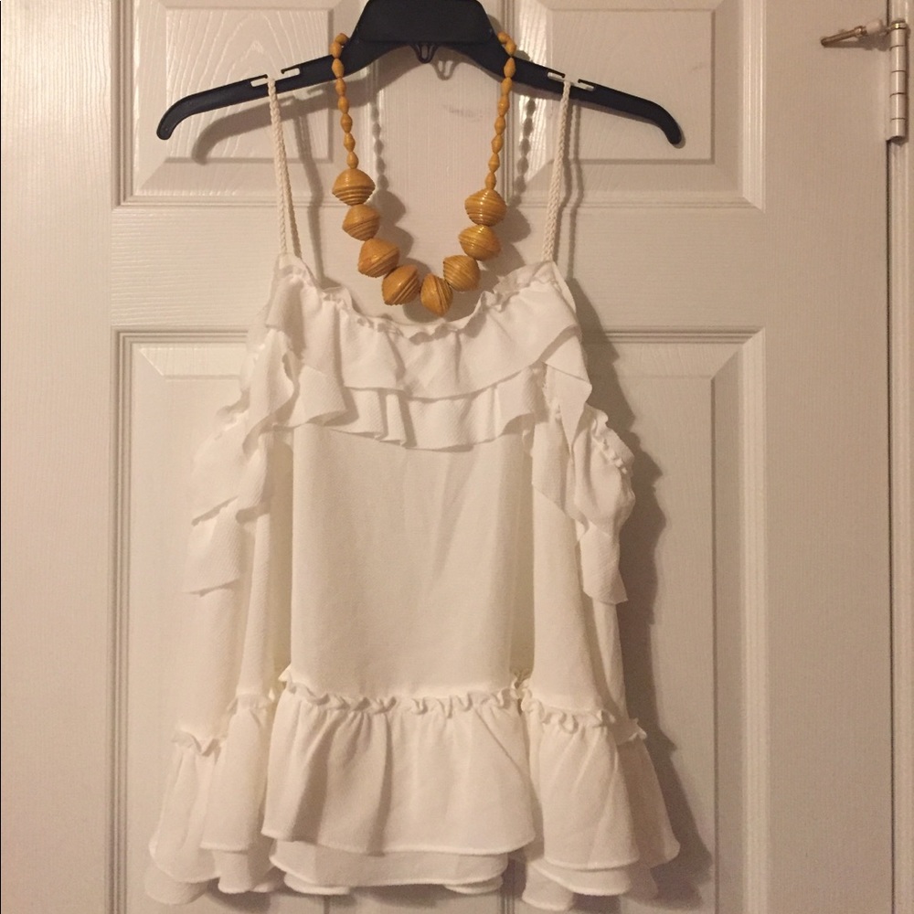 GB white ruffled top