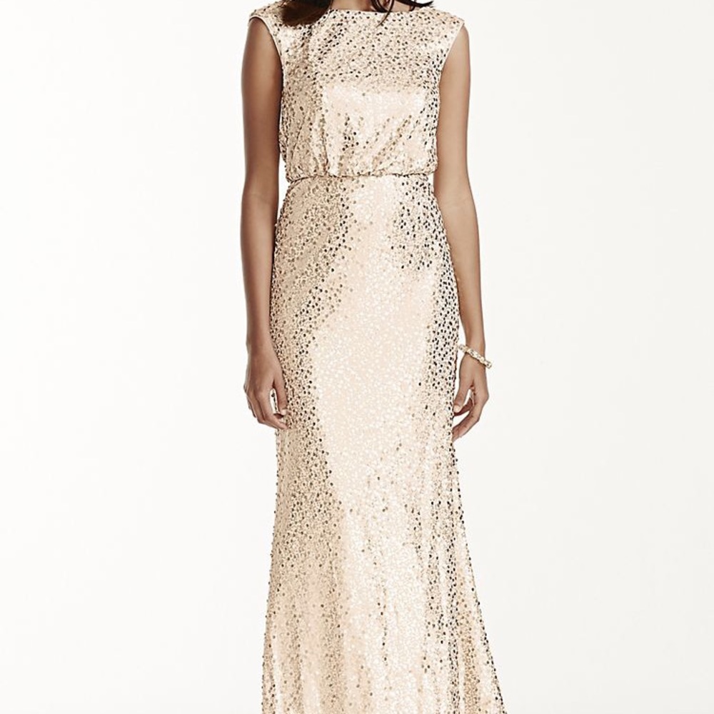 David's Bridal Gold Sequined Bridesmaid Dress