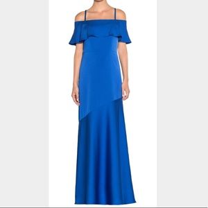 Blue Satin Off Shoulder Dress
