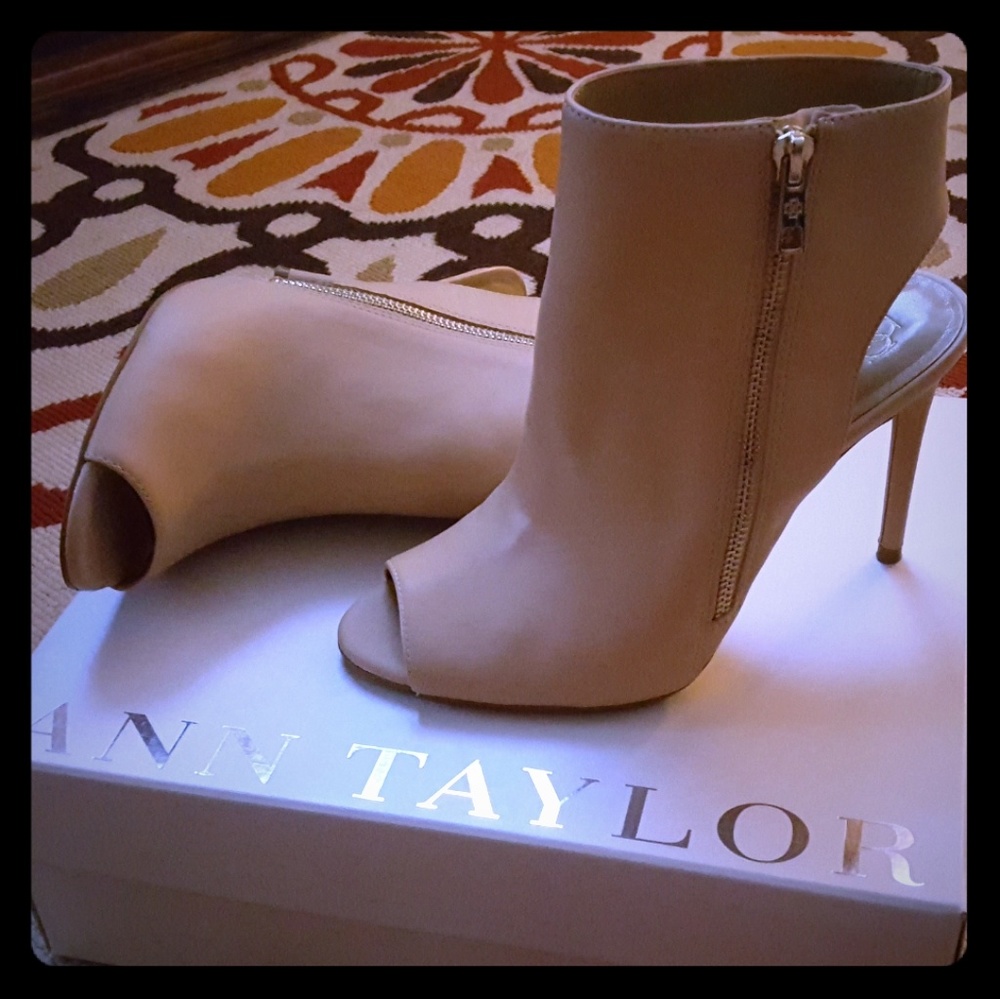 Leather Peeptoe Bootie Pale Camel