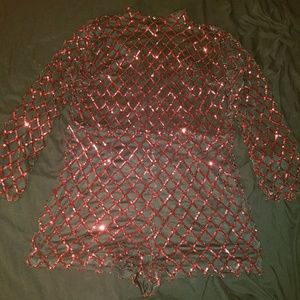 Plus Size Black and Red Sequin Romper