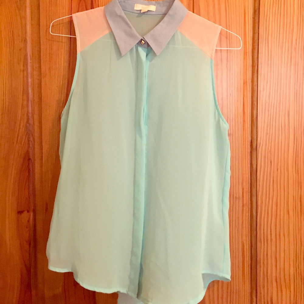 Sheer color block sleeveless top