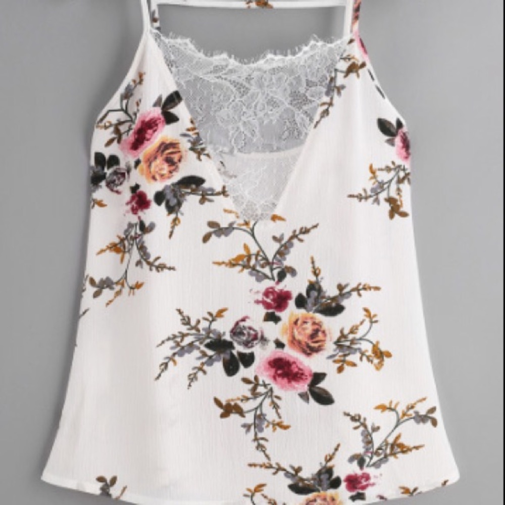 Floral Print Lace V-Neck Cami-Top