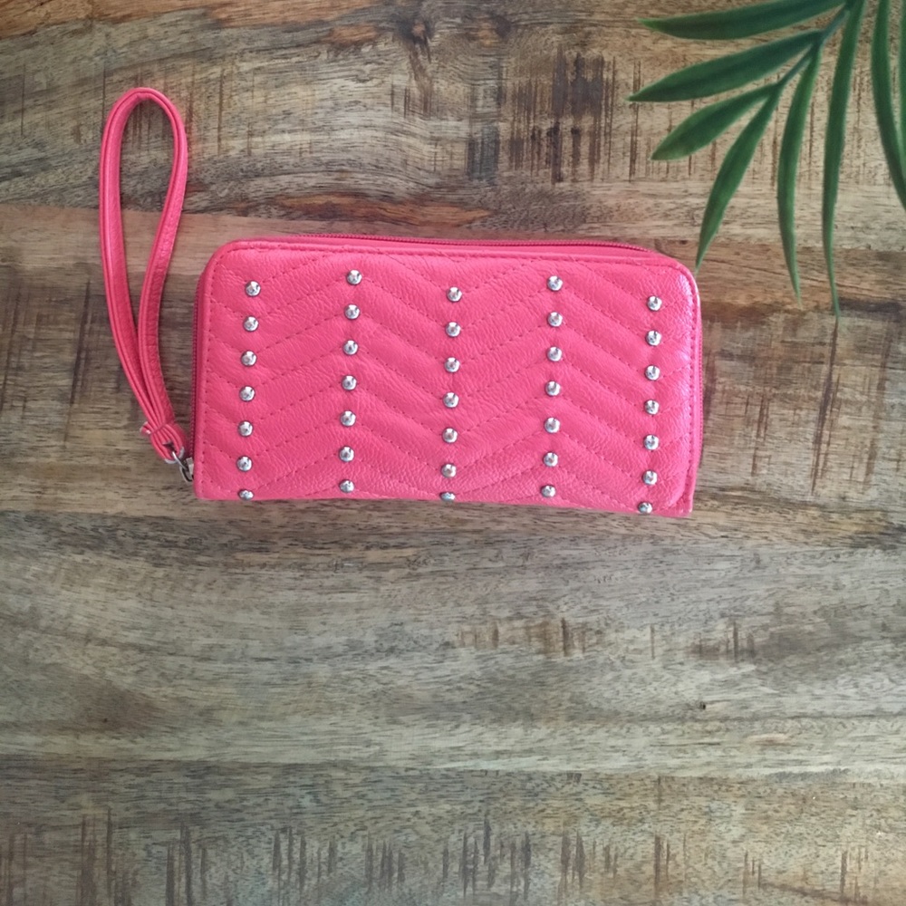 Coral pink wallet with silver beads