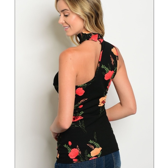 🌺 One shoulder choker floral top - Picture 3 of 5