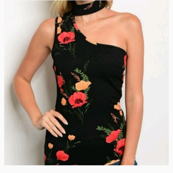 🌺 One shoulder choker floral top - Picture 2 of 5