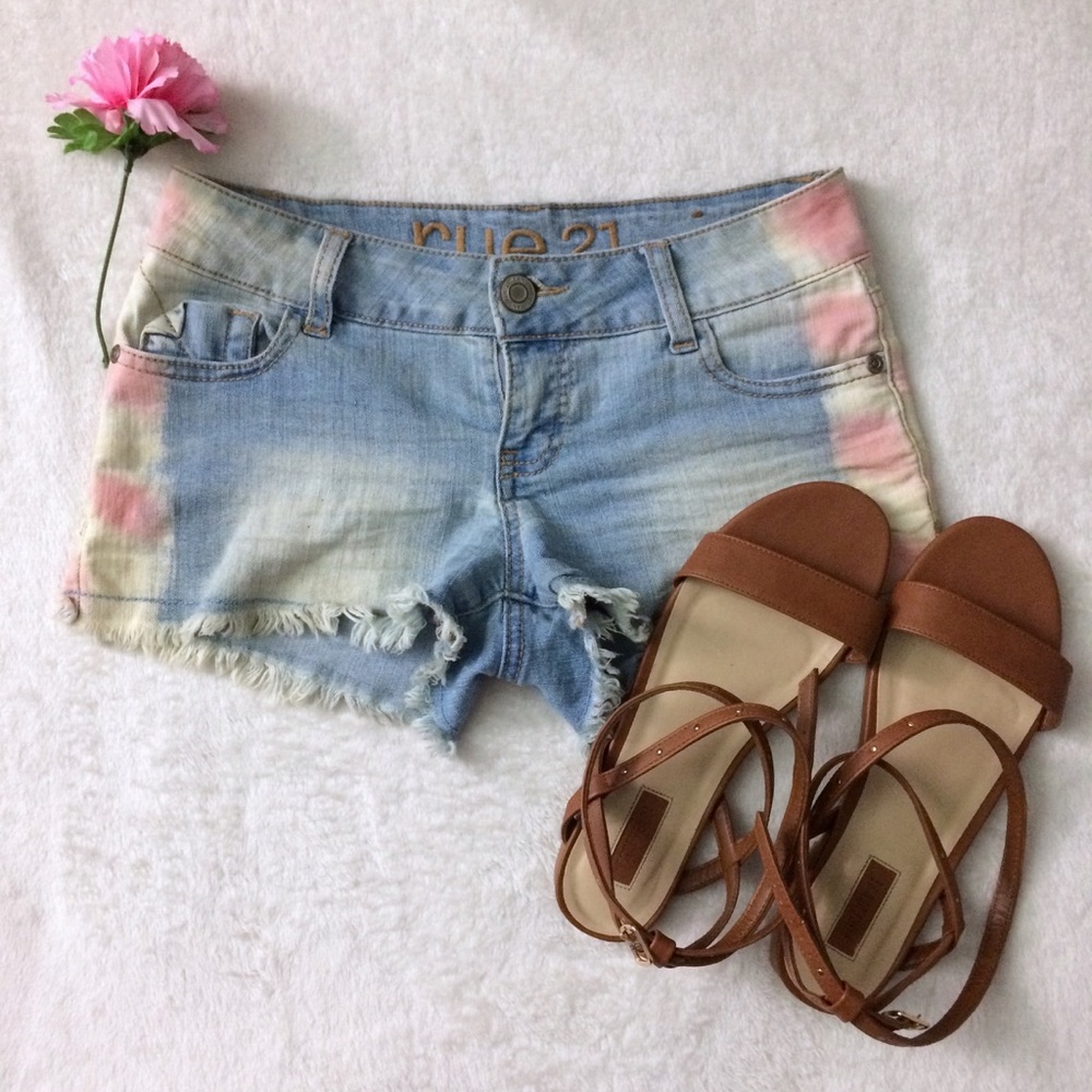 Striped denim shorts