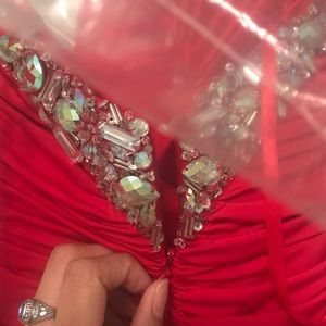 Red jeweled strapless dress NEVER WORN