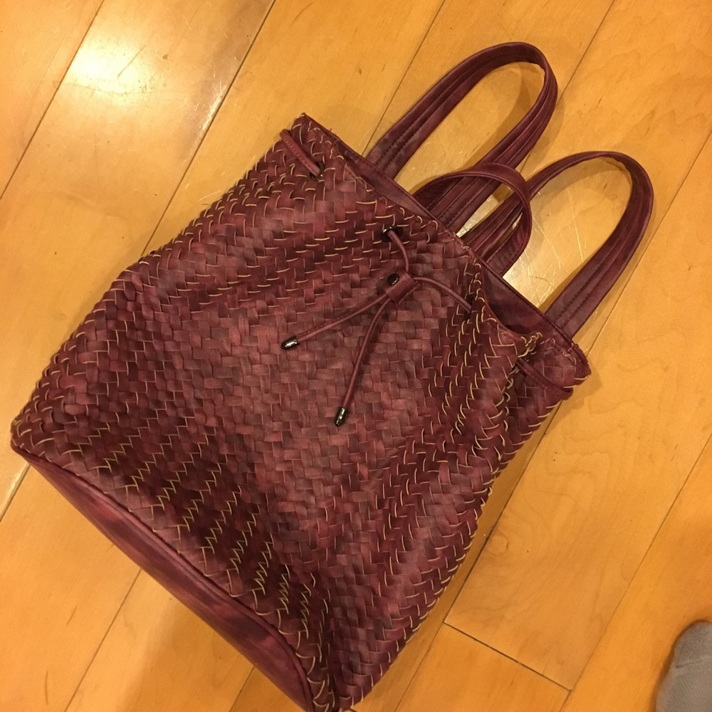 Burgundy Woven Faux Leather Backpack