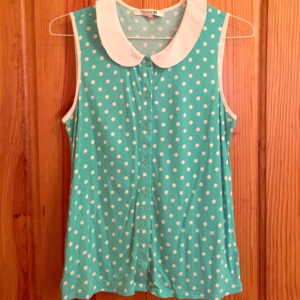 Sleeveless polka dot Peter Pan collar blouse